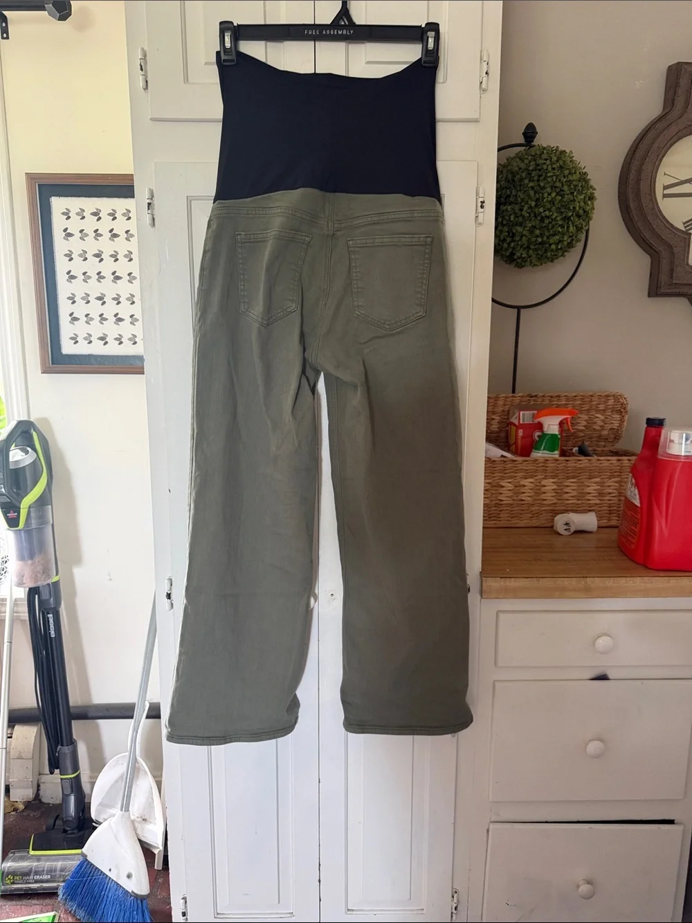 Just USA Olive Wide-Leg Sweatpants with Black Waist Panel